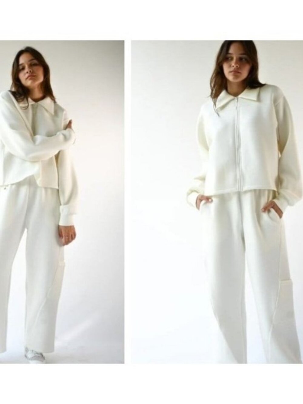 YLLW White Zip-Up Jacket and Wide Leg Cargo Pants Set Women's Size XXL 2XL